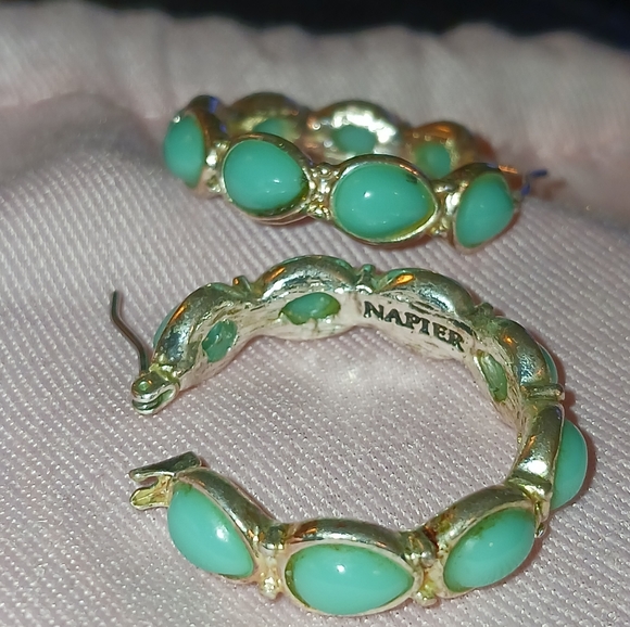 Vintage Napier Earrings Silvertone with Blue Green Stones - Picture 2 of 16